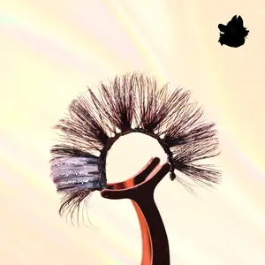 Cher 25mm White Silver Glitter Stripe Glue On Strip Lash Reusable Extra Long Thick Fluffy Eyelashes Extensions | Perfect Halloween Lashes Colorful