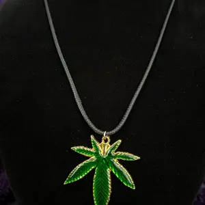 Green Pot Leaf Necklace (40mmX33mm Leaf on 18” Leather Necklace)