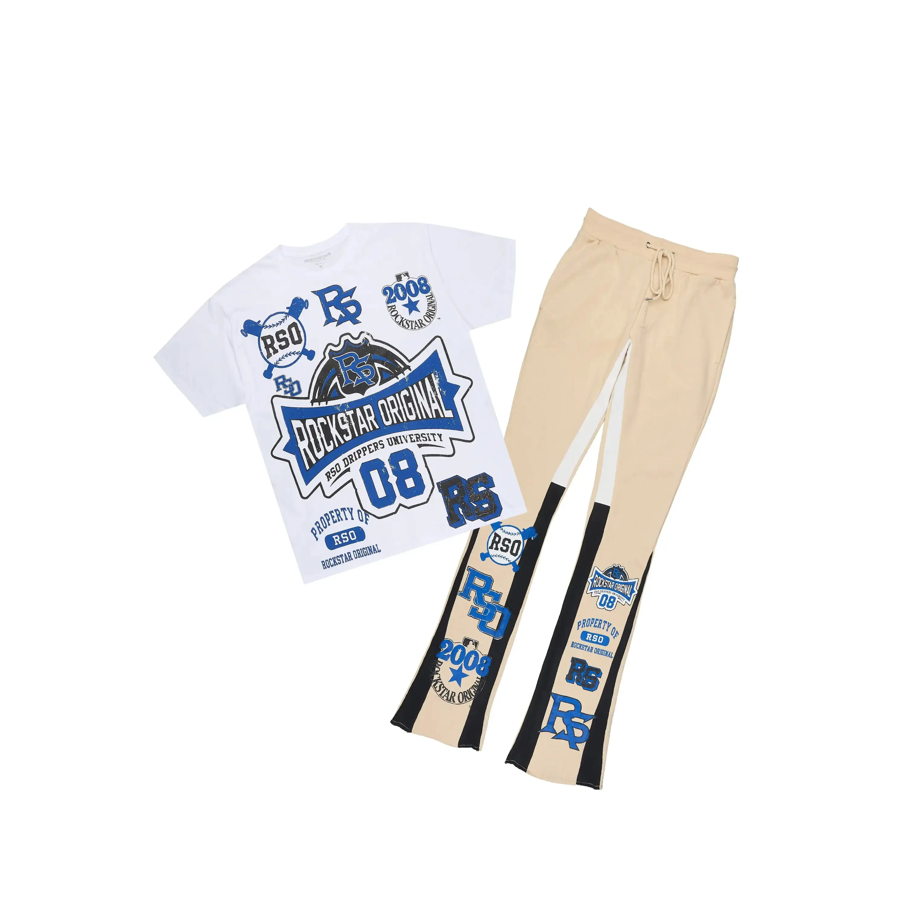 Mavrix White/Beige T-shirt/Stacked Flare Track Pant Set