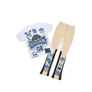 Mavrix White/Beige T-shirt/Stacked Flare Track Pant Set
