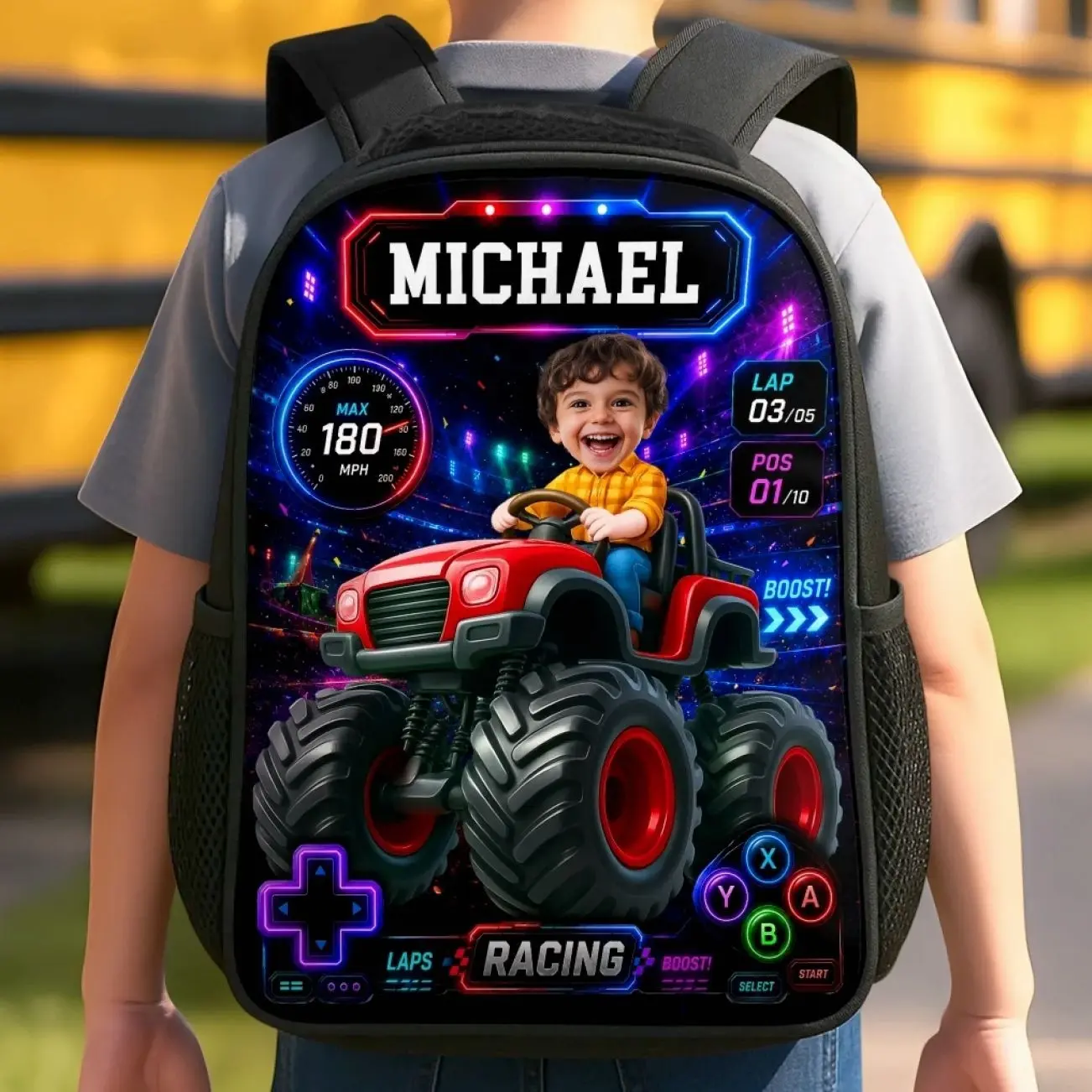 Custom Photo Kids Front Printed Backpack - Personalized Back To School Gifts For Kids - Level Up School Mode