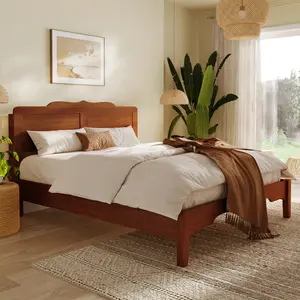[Summervibes]Belffin Queen Bed Frame with 47" Headboard, Modern Wooden Platform Bed, Storage & Charging Station, Easy Assembly, Noise-Free, Brown tiktokshopspringglowup