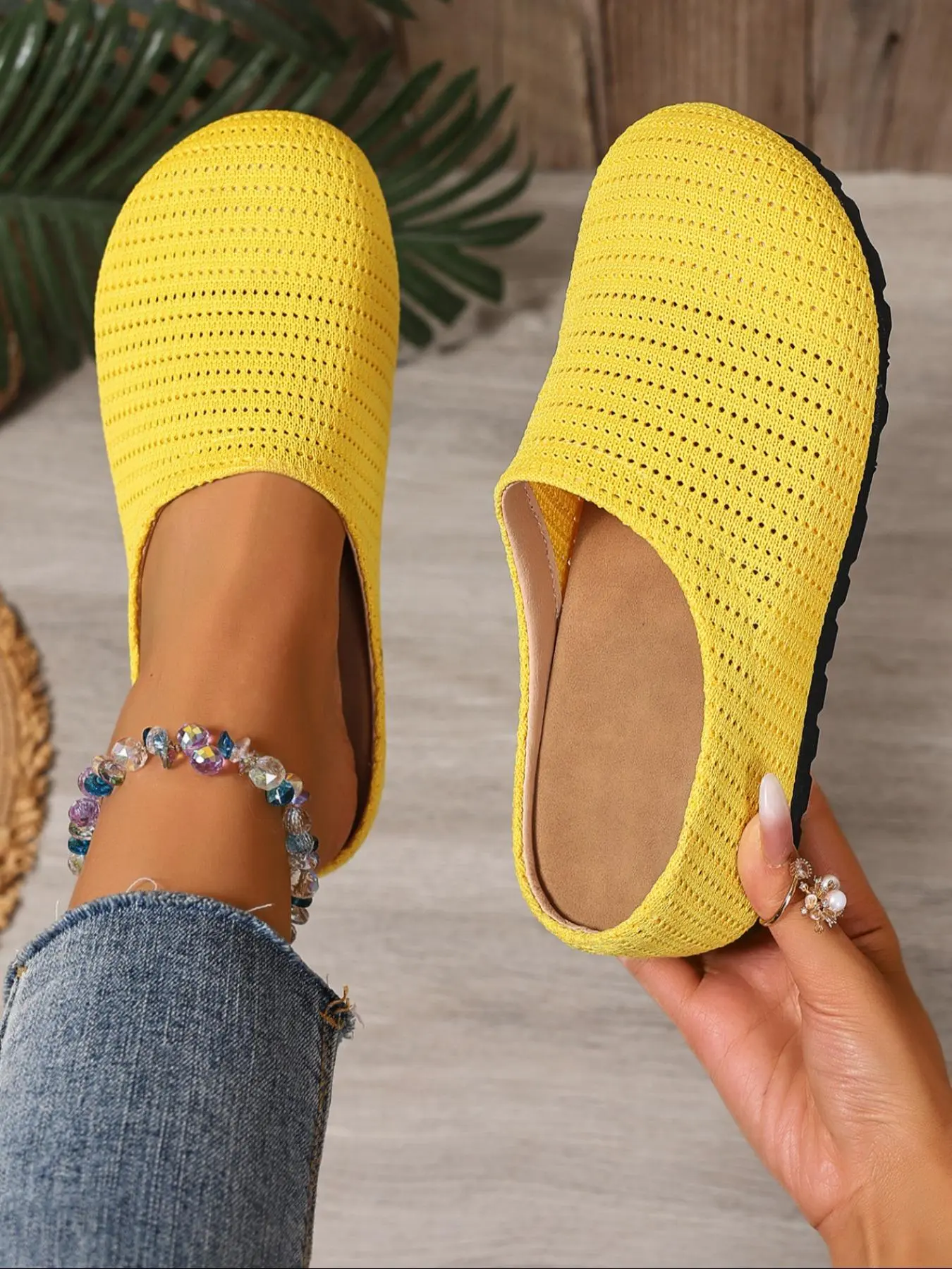 Women's Elastic Soft Cork Insole Slip-On Mules, Casual PU Leather Slippers for All Seasons, Breathable Medium Width Large Size Footwear
