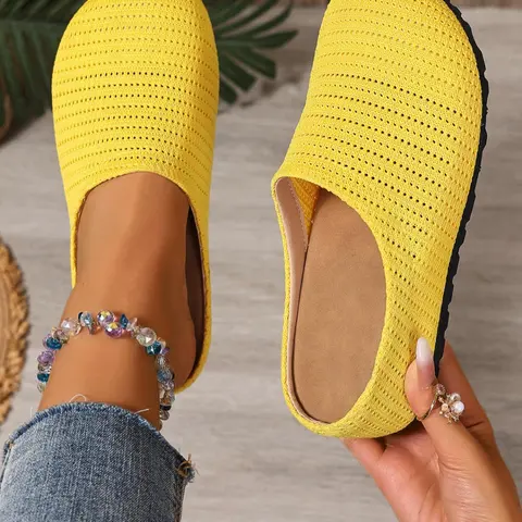 Women's Elastic Soft Cork Insole Slip-On Flat Mules, Casual PU Leather Slippers for All Seasons, Breathable Medium Width Large Size Footwear