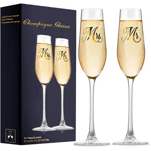 Mr. & Mrs. Champagne Flute Set, Wedding Decor - His and Hers, Wedding Toasting Glasses for Engagement Celebrations, Bridal Shower and Registry Idea, Tall  Glasses for Bride and Groom Gifts