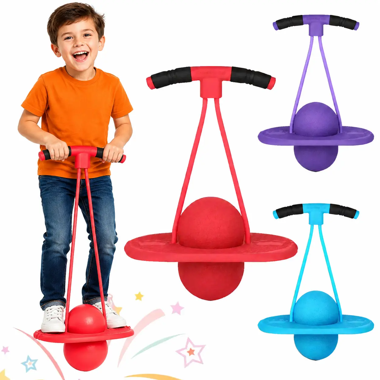 Pogo Ball with Handle - Pogo Stick Pogo Jumper Toy for Kids Ages 6+ and Adults, Up to 160 lbs, Includes Pump, Strong Grip Deck for Indoor and Outdoor Exercise