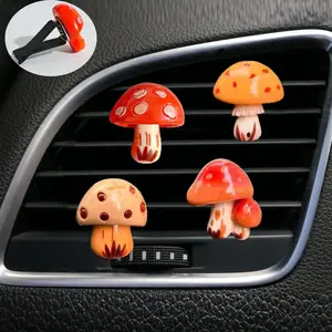 4pcs Cartoon Resin Small Mushroom Car Air Vent Decorations, Car Ornament, Car Interior Decorative, Cute Car Accessories Clip for Interior Styling, Fun Gifts for Drivers, Car Interior Accessory, Car Interior Ornaments