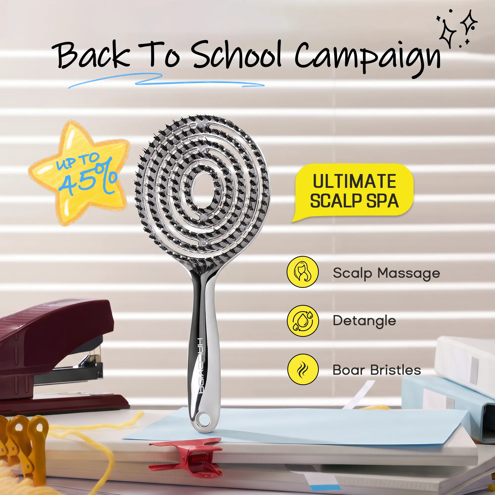 HALOVIDA Hollow Round Bristle Brush - Anti-Static Massage Brush for Enhanced Volume & Scalp Care,Pain-Free,Reduces Heat Damage, Ideal for Quick Drying and Voluminous Styling,Clean,Boar bristle brush,Use in Wet and Dry Hair, #backtoschool