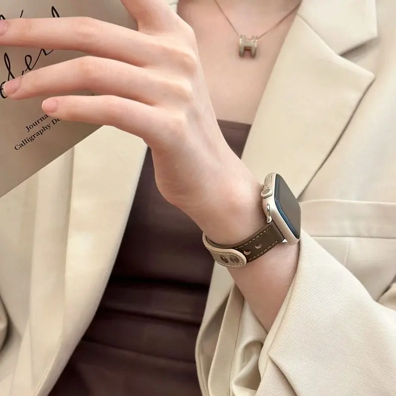 Compatible with Apple iWatch SE 10 9 Ultra 8 7 6 5 4 3 2 Watch Band Slim Genuine Leather Small Waist Women Compatible with Apple iWatch SE 10 9 Ultra 8 7 6 5 4 3 2 Watch Band Slim Genuine Leather Small Waist Women