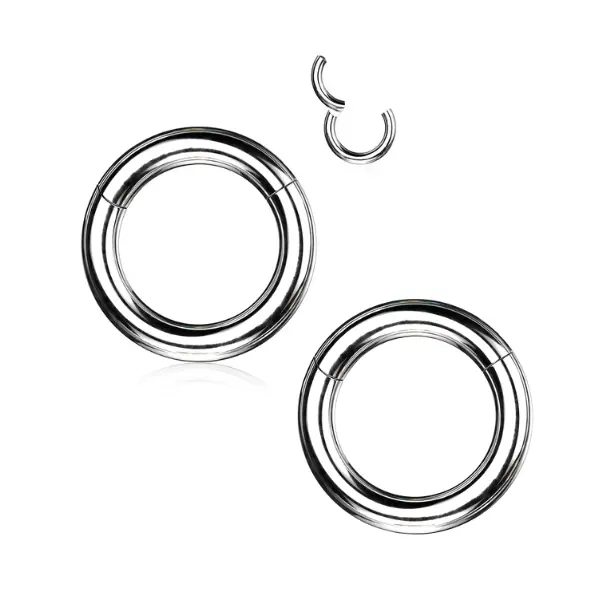 PAIR Silver 2g 4g 6g 8g 10g 12g 14g Hinged Clicker Segment Ring Hoop Earrings Big Gauges Ear Piercing Cartilage plugs men women 316L surgical steel septum