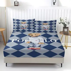 Teddy Bear Pattern Bed Sheet, Comfortable Printed Pattern, Includes 1 Bed Sheet and 2 Pillowcases, Comfortable Bedding, Non slip Dust Cover Suitable for Bedroom and Guest Room, Suitable as a Gift for Children or Adults