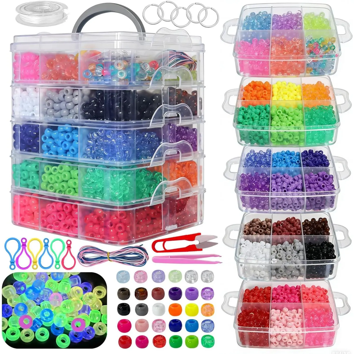 5600 count Glow-in-The-Dark Pony Kandi Beads  Making Kit, Friendship  Bracelet kit 30 Colors Hair Bead, Pets Art Crafts for  Beginners Birthday DIY Gifts