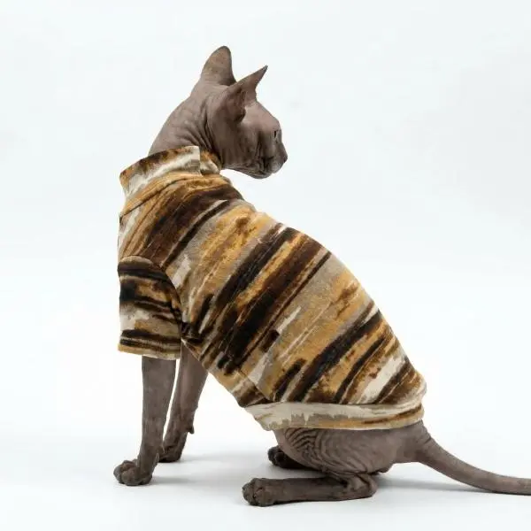 Cat Striped Turtleneck Shirts - Gradient Stripes, Pullover Cut, Soft Elasticity, Warmth Boost Pet Apparel for Sphynx Hairless Cats, Easy Dressing