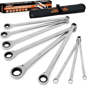 HORUSDY 9-Piece Extra Long Ratcheting Combination Wrench Set, Metric 8-19mm CR-V Steel Heavy Duty Wrench with Tool Bag, High Torque Tool (TikTokShopBlackFriday)