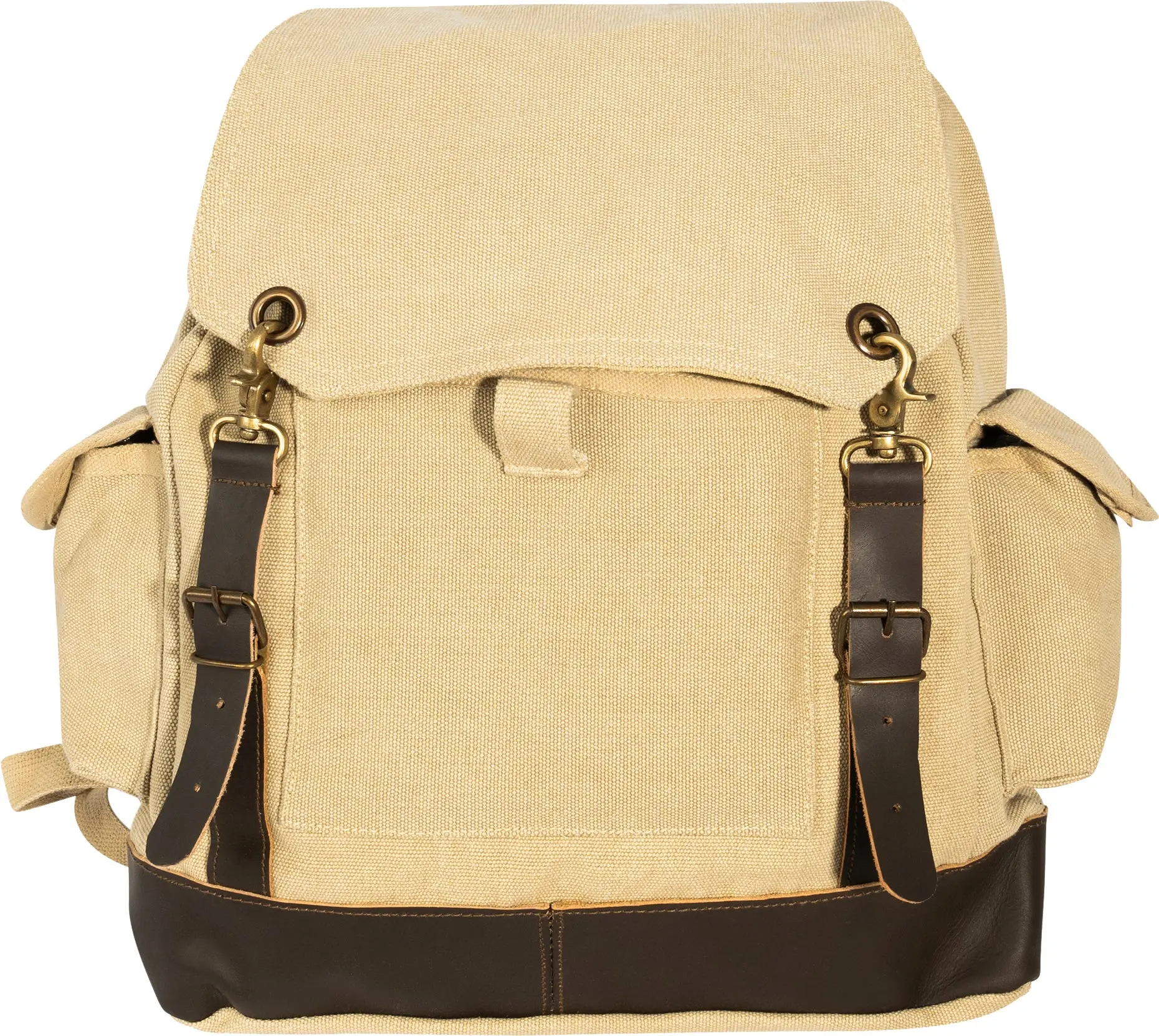 Vintage Washed Canvas Drawstring Rucksack for Travel, Military-Style Bag with Real Leather Trim, Padded Straps & Pockets, Drawstring Backpack, Travel Backpack, Hiking Backpack