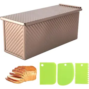 2.2Lb Bread Pan, Non-Stick Rectangle Pullman Loaf Pan with Lid, Long Sourdough Bread Loaf Pan for Homemade, Deep Bread Tin with Dough Scraper