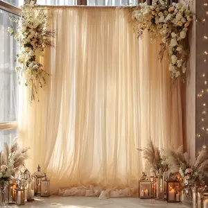 Champagne Color Transparent Sheer Backdrop with Pole Pocket, Wedding Birthday Festival Party Decoration, Lightweight Fabric