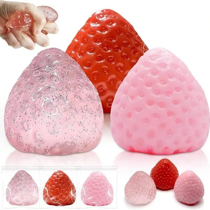 2026 New Strawberry Toy, reusable, non-toxic, squeezable, soft and elastic, suitable for adults and children, soft toy, sensory stress-relief toy, elastic stress-relief ball