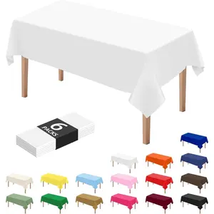 6 count White Plastic Disposable Table Cloths for Parties 54" x 108", Rectangle Party Tablecloths Plastic Table Covers