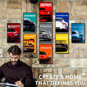 9pcs/set Frameless Super Car Canvas Car Art Prints Street Racing Posters Color Car Paintings Modern Aesthetic Photo Living Room Wall Decor