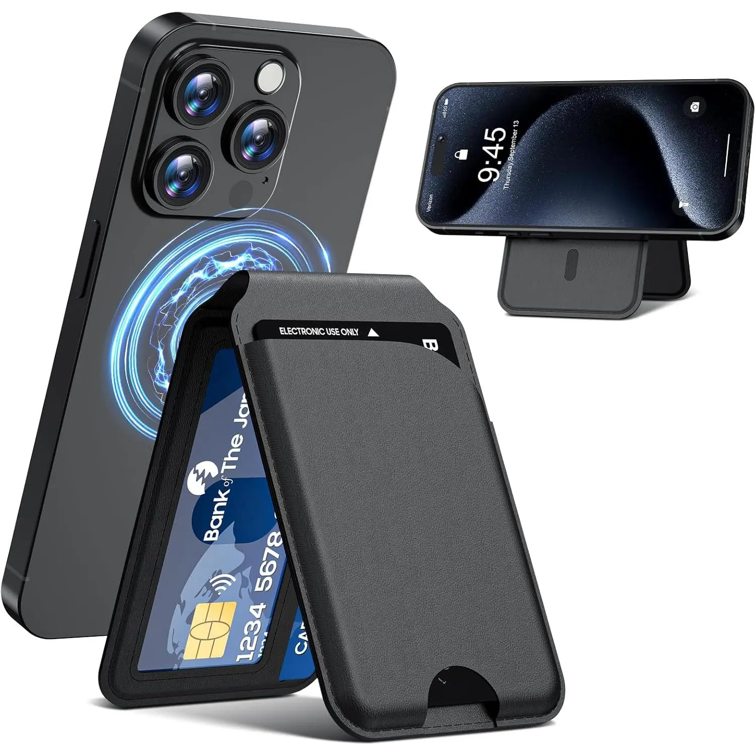 BIGWIG Men's PU Leather Mag-Safe Cellphone Wallet - RFID Protection, Strong Magnetic Hold, Lightweight Adjustable Stand, Mobile Smartphone Card Slots Pouch for iPhone 17/16/15/14 Series, Excludes iPhone 13/12 Mini (Back to School)