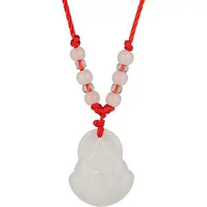 Buddha Pendant Necklace for Women Men Adjustable Red Rope Chain Necklace Green White Gold Buddha Head Good Luck and Protection