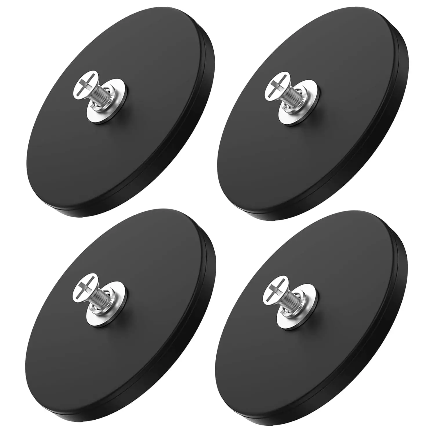Rubber Coated Magnets, 4Pcs 50LBS Rubber Coated Neodymium Magnets with M6 Magnetic Assembly Base, Non-Slip Strong Mounting Magnets for Light Bar Mirror Tool