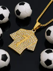 New Hip Hop Jewelry, Titanium Steel Gold Plated Diamond C Ronaldo 7 Jersey Pendant Necklace, Fashion Accessory for Men and Women, Trendy Jewelry