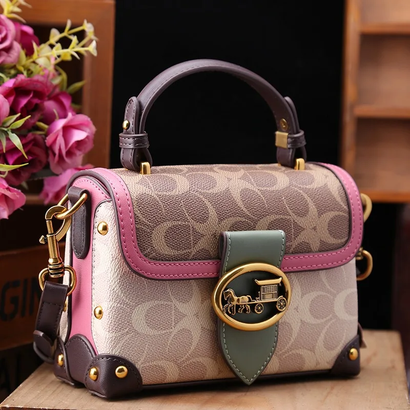 Nichecolor Blocking Box Bag Women's Fashionable High-end Shoulder Crossbody Bag New Spring 2025 Style Genuine Leather