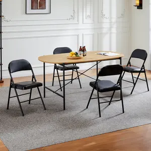 Black 4-Pack Heavy-Duty Folding Chairs! Padded Leather Seats & Metal Frame for Indoor/Outdoor Use - Perfect for Parties, Camping, Office!