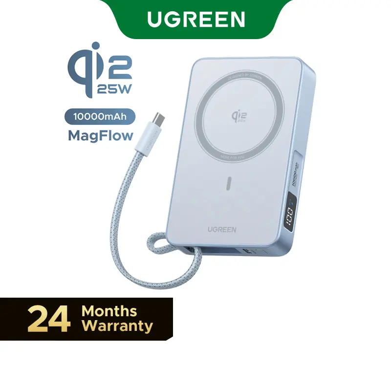 【LIVE ONLY】UGREEN MagFlow 10000mAh Power Bank Qi2 25W Certified Wireless Charging Magnetic Portable Charger for MagSafe with Built-in Cable 30W USB-C Battery Packfor iPhone17 Pro Max/Pixel 10 Pro XL,TikTokShopHolidayHaul summerwins