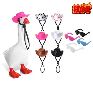 5Pcs 7 inches Desktop Goose Costume Mini Desktop Goose Personalized Cowboy Hat for Magnetic Mini Desktop Goose Home & Office Decor Small Animal Statue Decor