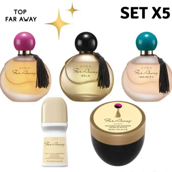Avon Far Away Perfume Set x5 – Classic, Gold & Infinity | Long-Lasting Fragrance Collection with Eau de Parfum, Body Cream & Roll-On Deodorant