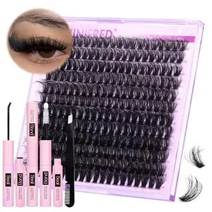 Fluffy Lash Extension Kit Lash Clusters Thick Individual Lashes 10-16mm Eyelashes Extension Kit 50D Wispy Mink Lash Kit Cluster Lashes with Lash Bond and Seal by Winifred
