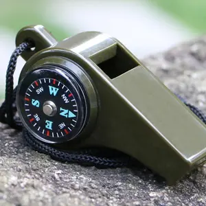 3 in 1 Camping Compass,  1 Count Emergency Whistle with Thermometer, Outdoor Compass for Hiking, Camping, Fishing, Hunting, Travel, Outdoor Accessories, Survival Gear