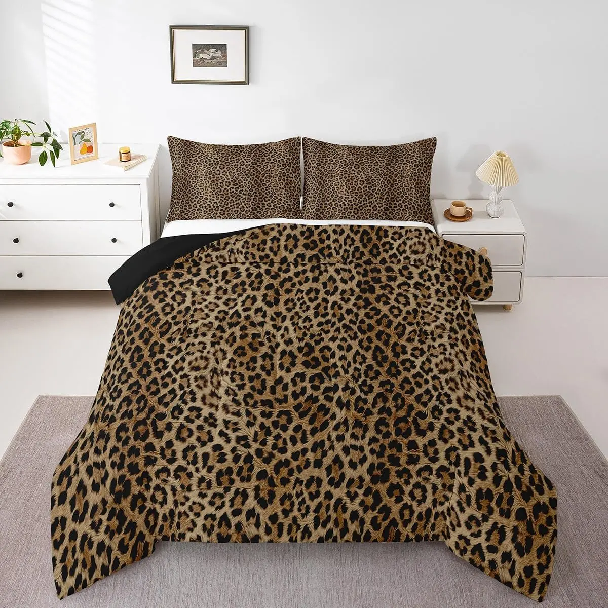 Leopard Bedding Set,Cheetah Print Comforter Animal Comforter Set Safari Duvet Insert Microfiber Bed Set