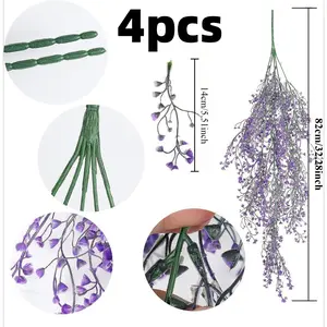 4pcs Artificial Hanging Plants – Lush Faux Vine Flowers in Purple for Indoor & Outdoor Decor, Weddings, Parties, Garden, Patio & Shelf Hand Decorative