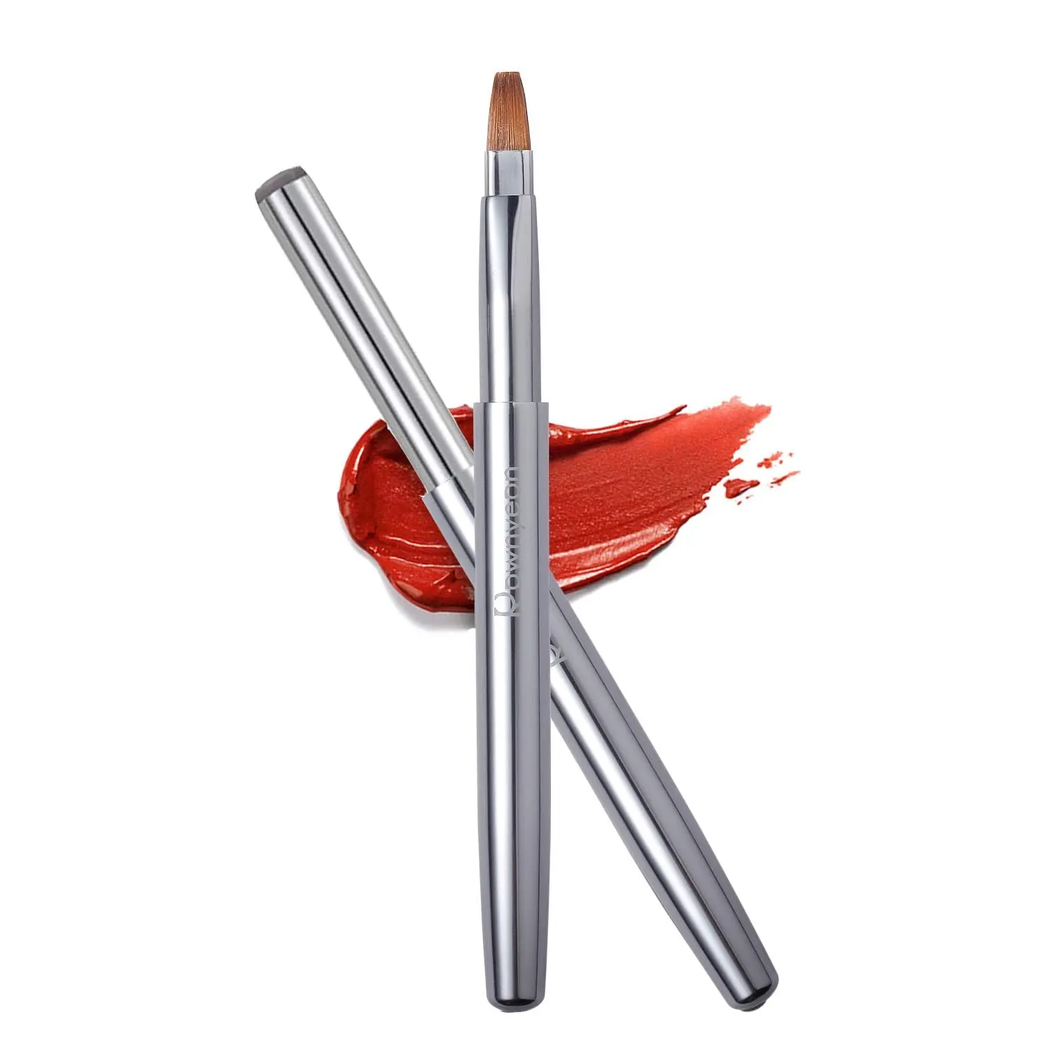 Travel Retractable Lip Brush Applicators: Flat for Lipstick, Gloss & Creams, Portable with Cap - Professional Makeup Brush, Ideal for Christmas & Halloween Makeup - Silver