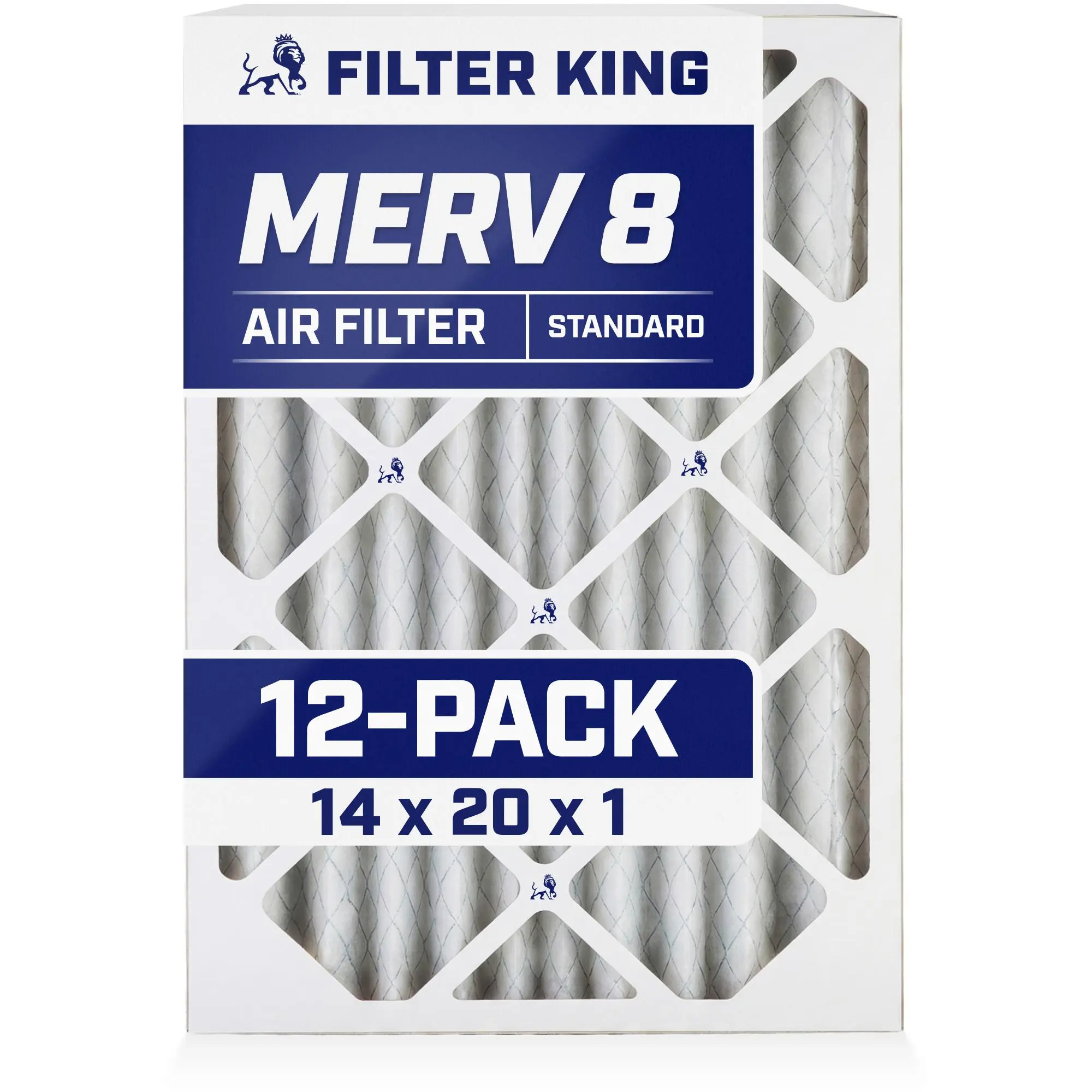 Filter King 14x20x1 Air Filter | 12-PACK | MERV 8 HVAC Pleated A/C Furnace Filters | MADE IN USA | Actual Size: 13.5 x 19.5 x .75"