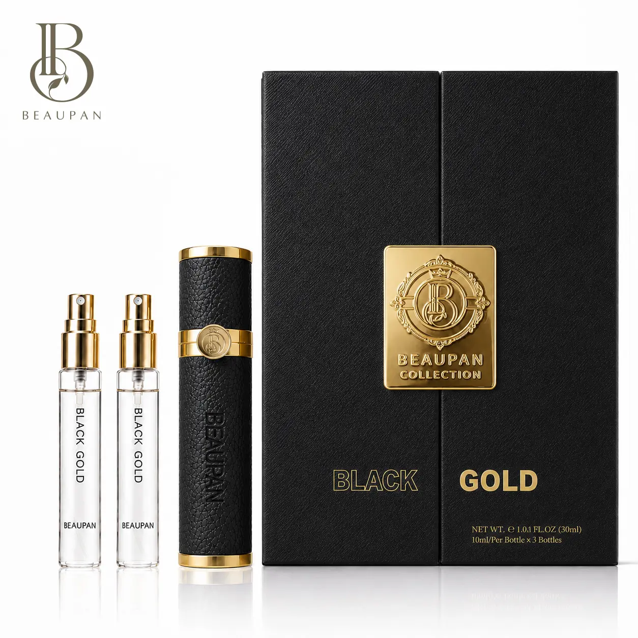 BEAUPAN Black Gold 3-Bottle Perfume Gift Set - 30ml Long-Lasting Spicy Woody EDP, Luxury Box, Carry-On Fragrance for Him, Ideal for Birthday/Anniversary Gifting, Perfect for Pulse Points, Aromatic Fragrances, Edp Scents, Edp Fragranced Perfume
