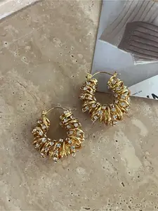 French Vintage Braided Hollow Out Twist Round Earrings, Elegant Women's Zircon Studs, Unique Design, Trendy Gift Idea, Zirconia Hoop Earrings