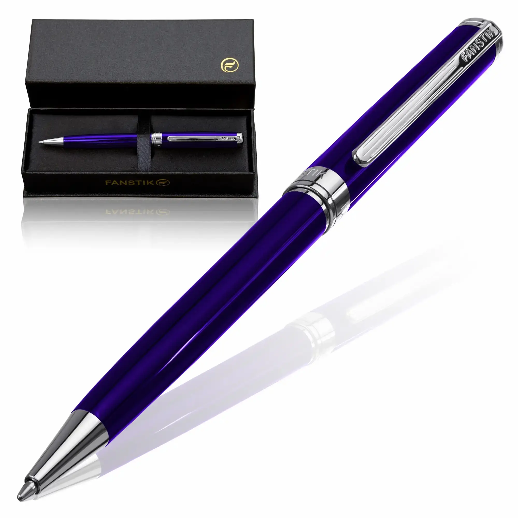Fanstik Excelltus Ballpoint Pen — Chrome Finish, Blue, Twist Mechanism, Luxury Gift Box (Lux BallPoint Blue)
