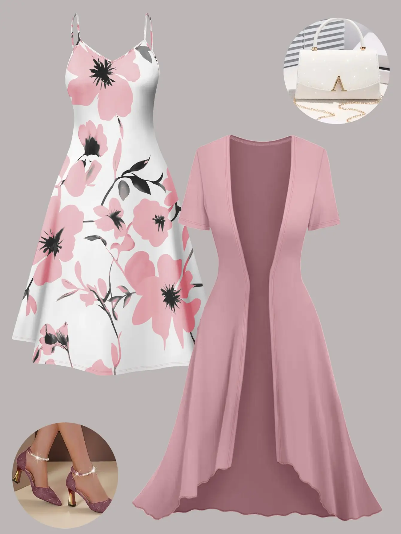 Women's Elegant 2-Piece Clothing Set - Sleeveless Round Neck Dress, Buttonless Short-Sleeved Jacket - Suitable for Commuting, Date Outings, All Seasons