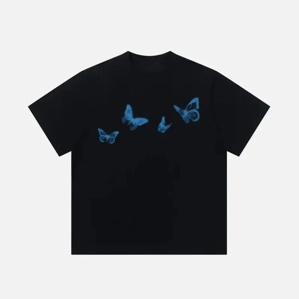Men's Casual Classic Hazy Blue Butterfly Oversized Short-Sleeve T-Shirt