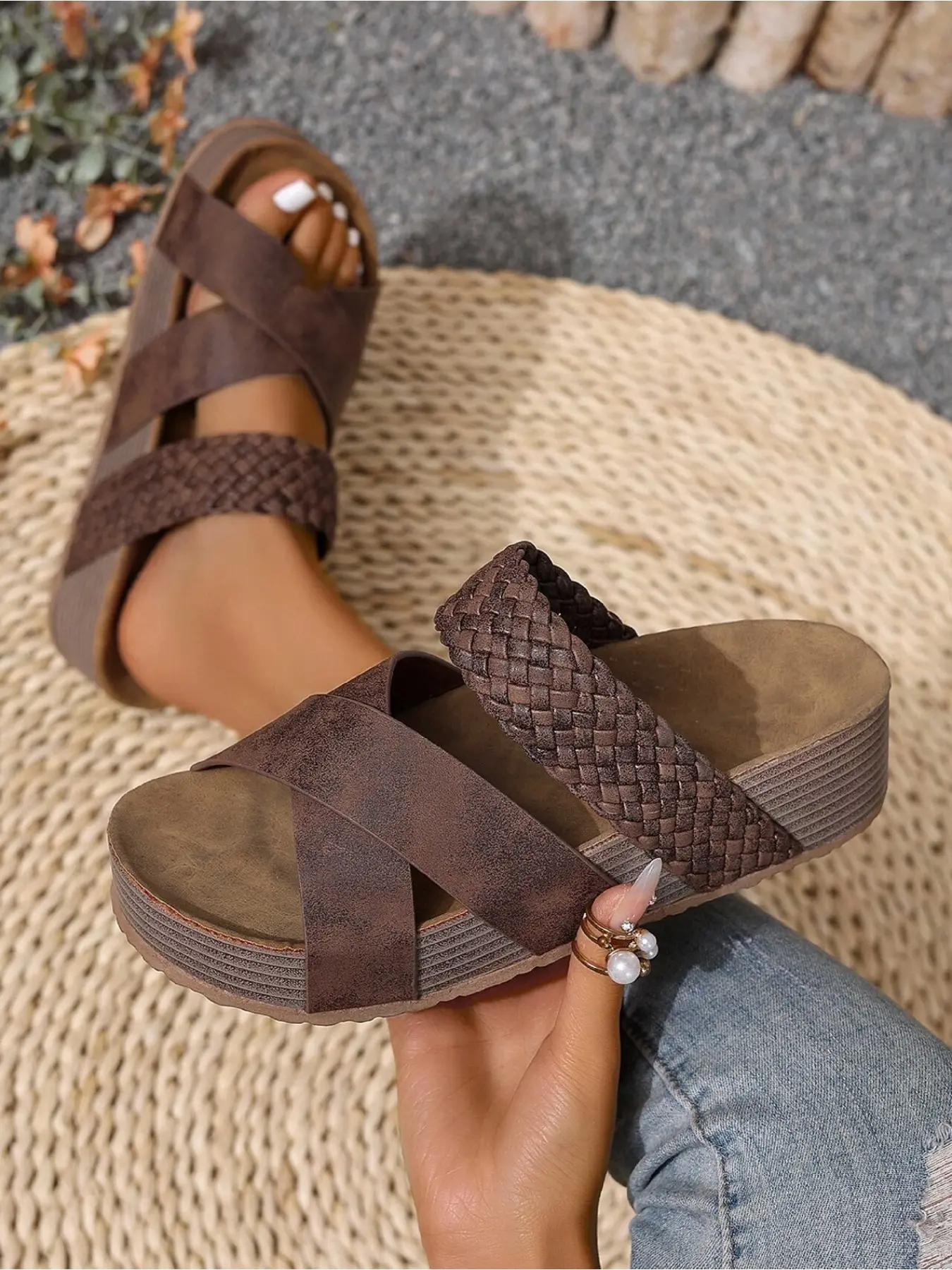 Women Retro Sporty Boho Gladiator Strappy Bohemian Style Sandals Thick Wedge Sole Breathable Mesh Lightweight Comfortable Summer Walking Shoes Fashionable Design Chic Summer Footwear