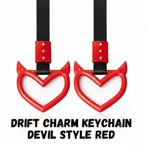 2-Piece PVC Nylon Heart Handle Keychains - 23x10cm Devil Style Red Heart Hand Strap Drift Charm, Black Exercise Ornament for Car Interior Exterior Decoration, Car Accessories