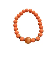 Orange Cream Glass Beaded Bracelet - Adult-Size, Single Strand, Stretchy, Trendy, Daily Wear Colorful Costume Jewelry Bracelet Accessory, Colorful Bracelet, Beaded Bracelets