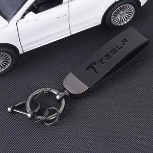 Tesla High Grade Leather Keychain, Car Logo Keyring & Key Chain Pendant, Fits Model-3/s/x/y/cybertruck/roadster, Durable Accessory