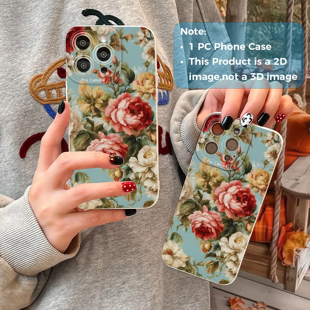 Retro-style oil painting peony pattern, drop-proof and non-slip TPU full-coverage lens phone case, compatible with iPhone 17, 16, 15, 14, 13, 12, 11, XS, X, Samsung and other models. Makes a great gift for friends or family.