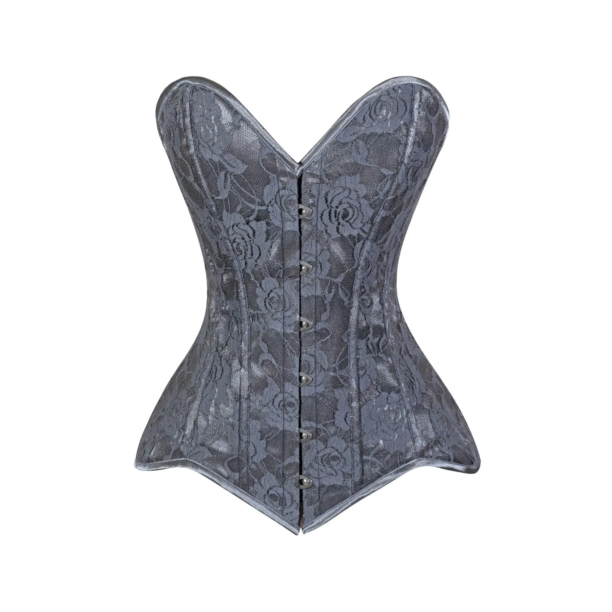Lavish Dark Grey Lace Overbust Corset Sweetheart Neckline Busk Closure